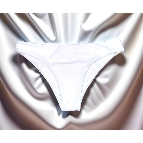 New Small White Lined Bikini Swim Bottoms Booty Low‎ Rise Cheeky Swimsuit - Picture 1 of 3
